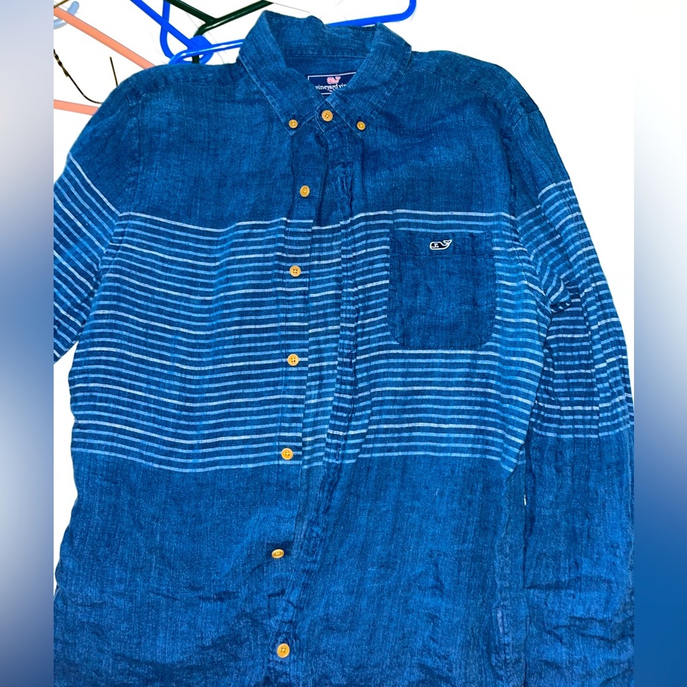 Vineyard vines linen blue striped long sleeve